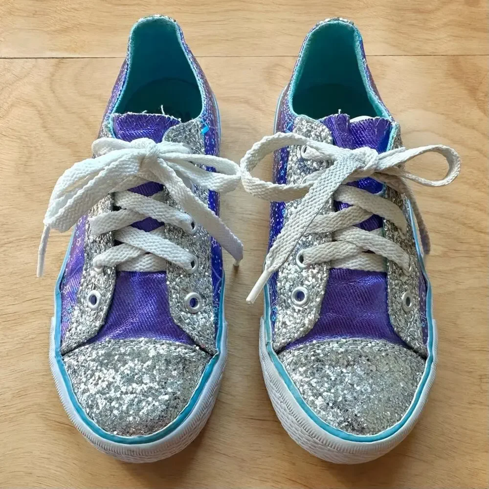 The Children’s Place Girls Glitter Sneakers Size 1 Purple Blue Silver Lace Up